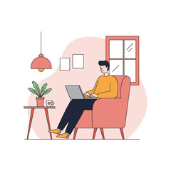 Man working on laptop in a cozy home setting