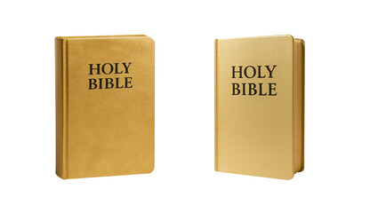 Golden Holy Bible Set on Transparent Background