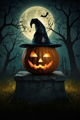 halloween background with pumpkin and bats