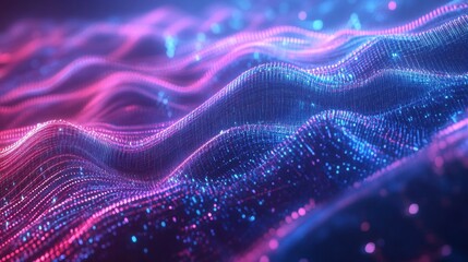 Abstract Digital Waveform with Pink and Blue Particles