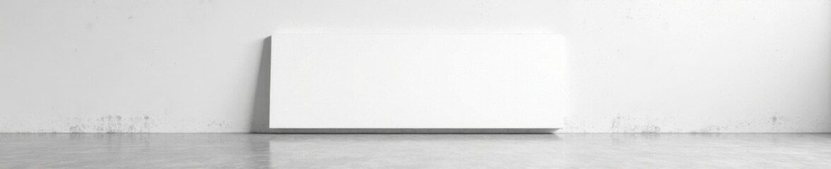 White canvas on bare concrete wall, stark light , minimal, grey, industrial