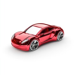 Shiny red sports car model, isolated on white.