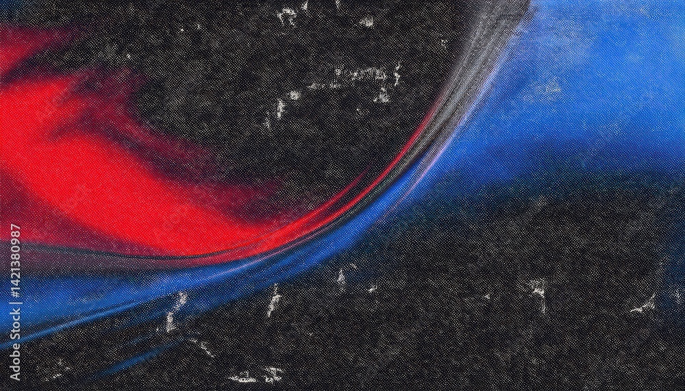 Fototapete abstract red and blue color swirl on dark textured canvas with scratched details for digital backgrounds, modern prints, or futuristic design concepts

