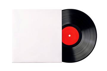 Blank Vinyl Record Sleeve and Black Vinyl LP with Red Label. Record in a white paper jacket