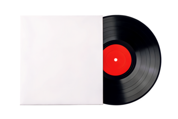 Blank Vinyl Record Sleeve and Black Vinyl LP with Red Label. Record in a white paper jacket