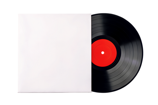 Blank Vinyl Record Sleeve and Black Vinyl LP with Red Label. Record in a white paper jacket