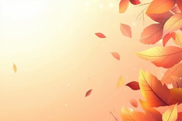 Fototapeta premium Autumnal leaves fall gently on soft pastel background