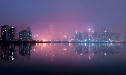 Obraz premium futuristic Korean cityscape at night with glowing holographic floating, Generative AI