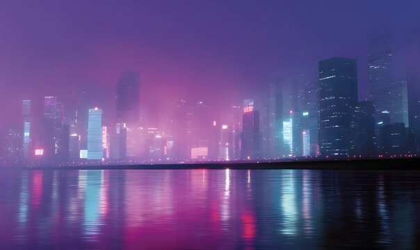 futuristic Korean cityscape at night with glowing holographic floating, Generative AI