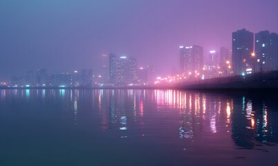 Obraz premium futuristic Korean cityscape at night with glowing holographic floating, Generative AI