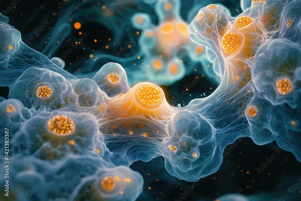 Leinwandbilder microscopic view of intricate cellular structures, showcasing complex networks and organelles with v