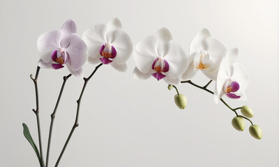Fototapeta premium White canvas background with soft, realistic shadows of orchid flowers