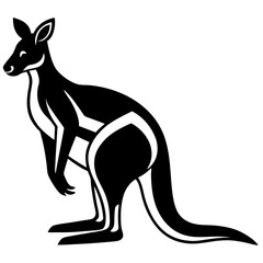 Kangaroo with baby in black silhouette vector style featuring animal and pet elements