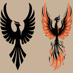 Silhouette illustration of the mythical phoenix bird with outstretched wings