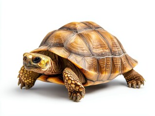 Obraz premium A close-up of a vibrant tortoise with intricate shell patterns on a white background.