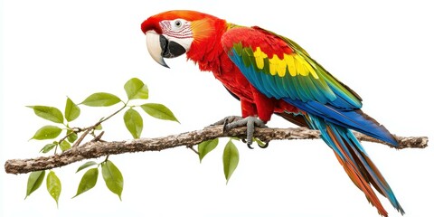 Obraz premium Vibrant macaw perched on a branch, showcasing its stunning plumage and lively colors.
