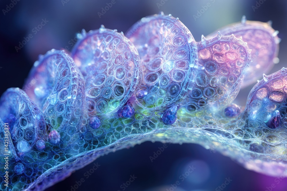 Leinwandbilder microscopic view of a cellular structure, intricate network of interconnected cells with vibrant col