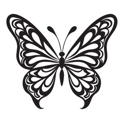 Elegant Black and White Butterfly Silhouette Vector Symmetrical Insect Design