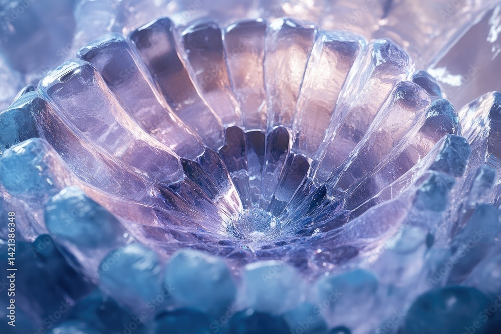 Poster abstract close-up of translucent, crystalline structures resembling a flower or a geological formati