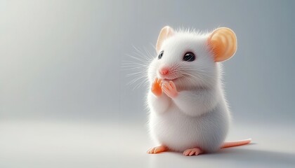 Cute white mouse with large ears, sitting and looking curiously.