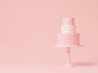 Pastel Pink and Gold Polka Dot Tiered Cake on Minimalist Background