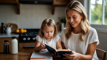 Mother and daugther reading a book.