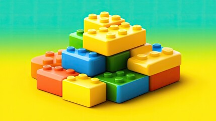 Obraz premium Colorful Plastic Building Blocks Stacked High A Vibrant and Playful 3D Render of Interlocking Bricks