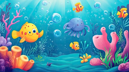 Undersea Wonders A Vibrant Ocean Scene with Colorful Fish and Coral Reefs
