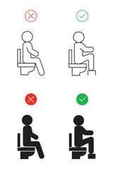 Correct toilet sitting posture right position, correct and incorrect position, customizable stroke, vector, design