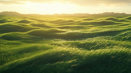 Obraz premium Serene Sunset Over Rolling Green Hills: A Breathtaking Landscape Photography