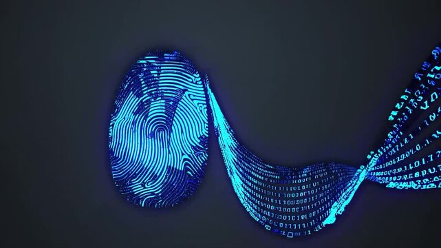 Digital fingerprint design with abstract binary code background for technology and cybersecurity concepts