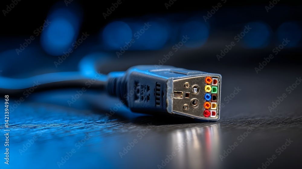 Aufkleber photograph of a vga cable connector showcasing the visible pin in a tech style studio lighting envir