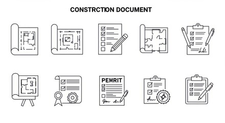 Construction Documents and Blueprints Icon Set