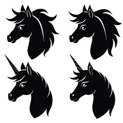 unicorn faces in various poses vector set