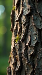 Obraz premium Close-up, curled bark with deep grooves and ridges, wood, high resolution