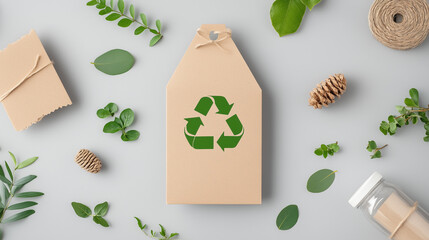 Eco-friendly packaging with recycling symbol and natural elements