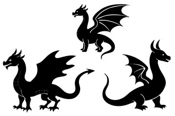 set of dragon vector silhouette illustration isolated on white background
