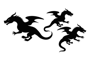 set of dragon vector silhouette illustration isolated on white background
