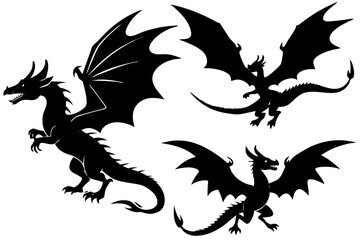 set of dragon vector silhouette illustration isolated on white background