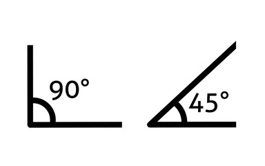 45 degree and 90 degree angle vector on white background