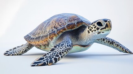 Obraz premium Sea Turtle Walking with White Background.