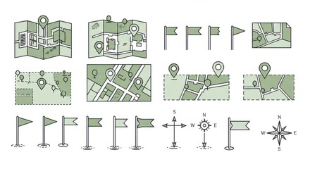 Minimalist Site Planning Icons: Map, Zoning, Boundaries, and Orientation