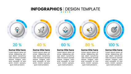 Infographic template. 5 circles with percentages and icons