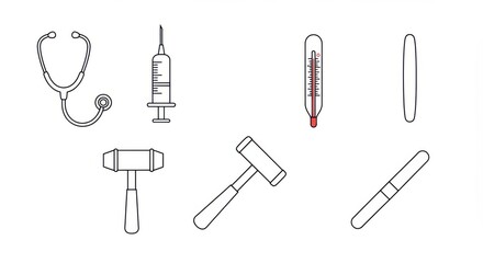 Fototapeta premium Minimalist Vector Line Icons of Medical Tools