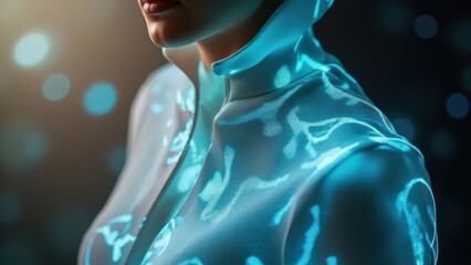 Blue glowing interactive fabric on futuristic fashion