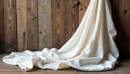 Soft white fabric draped on rustic wood Cozy, textured, home, calm , room, wood, cozy