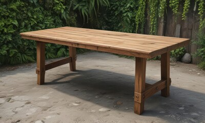 Naklejka premium Rustic wooden table with lush greenery and earthy tones , growth, feeling