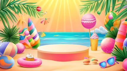 Obraz premium Sweet Summer Beach Scene: Candy, Fun, and Relaxation