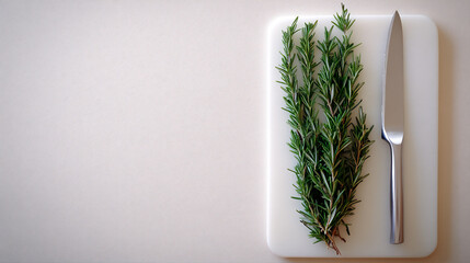 fresh rosemary sprigs white cutting board