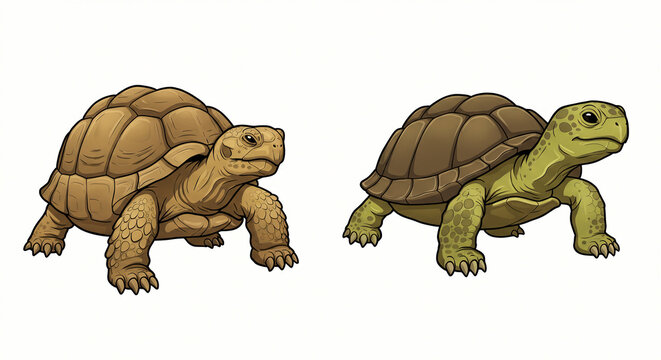 Two Turtles Walking Side by Side Cartoon Illustration